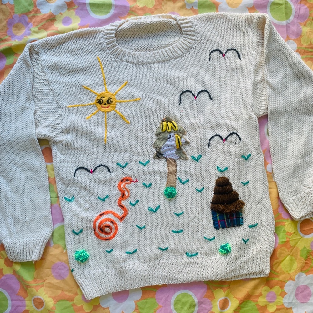 SOLD VTG 1980s Snake Banana Tree Sweater